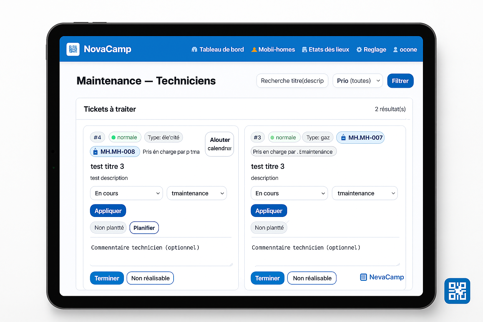Suivi des demandes de maintenance dans NovaCamp
