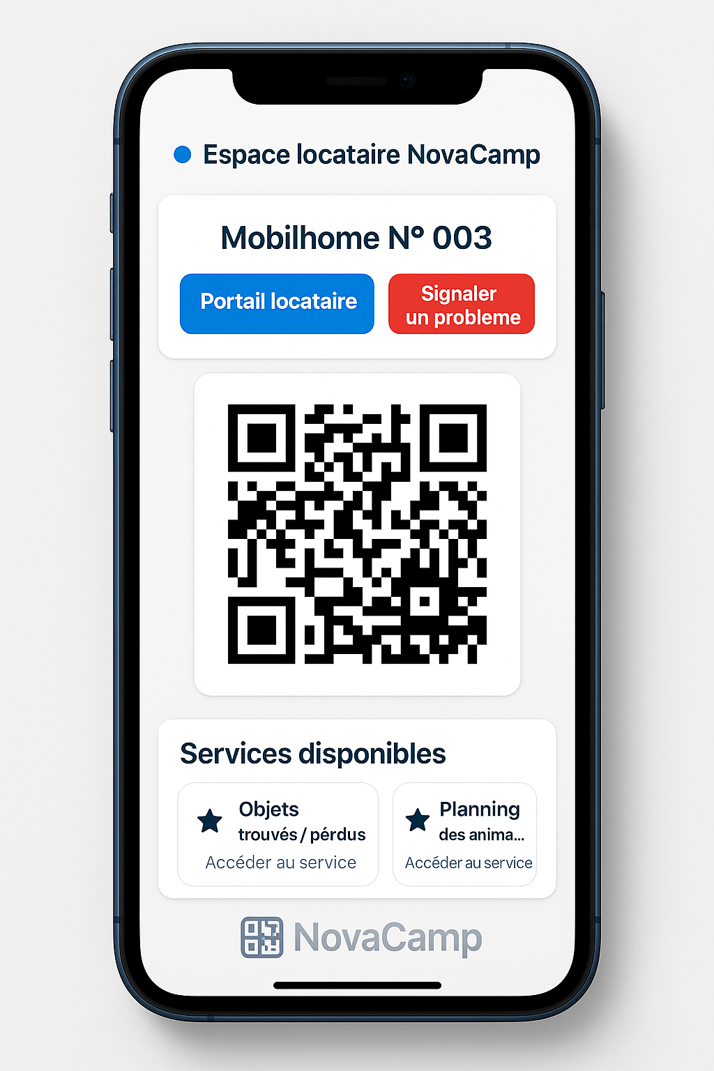 Portail locataire NovaCamp accessible via QR Code